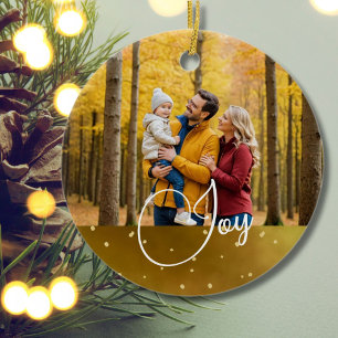 Décoration En Céramique Photo de voeux de Noël Joy Gold