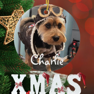 Décoration En Céramique Photo du pilote de chien cool, Joyeux Noël, Person