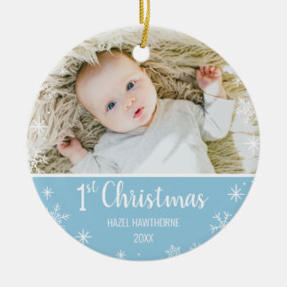 Décoration En Céramique Photo et prénom personnalisés du bébé de Noël