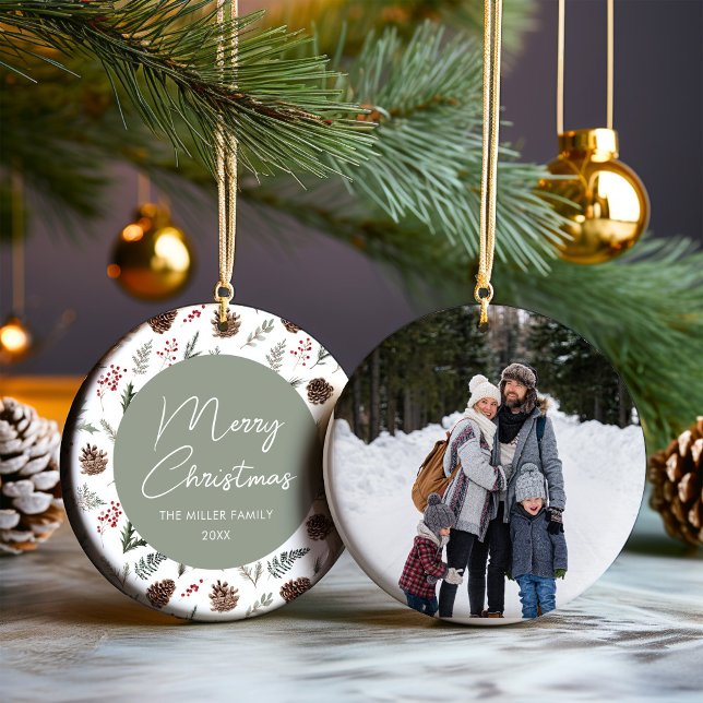 Décoration En Céramique Photo famille Pine d'hiver Noël (Créateur téléchargé)