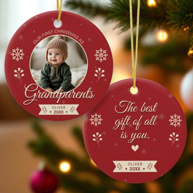 Décoration En Céramique Photo Grand-parents Premier Noël Personnalisé (Créateur téléchargé)