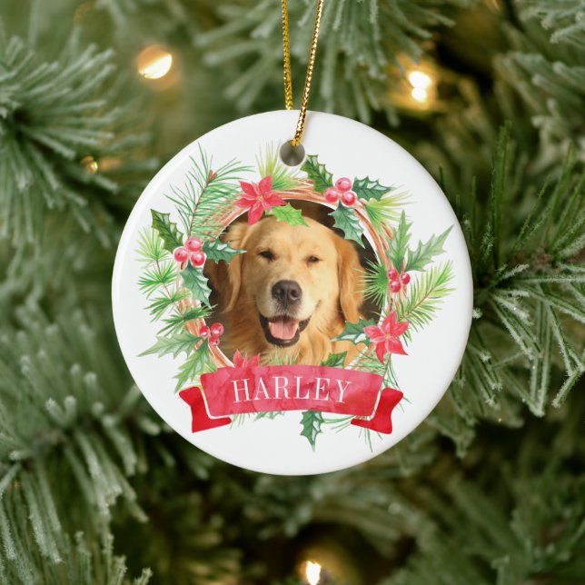 Décoration En Céramique Photo Holly Wreath Dog (Arbre)