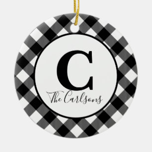 Décoration En Céramique Photo Monogramme initiale Buffle noir blanc Plaid