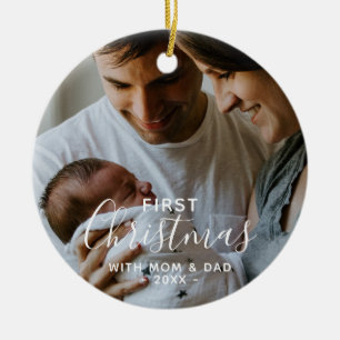 Décoration En Céramique Photo Nouveau-né Premier Noël Avec Parents