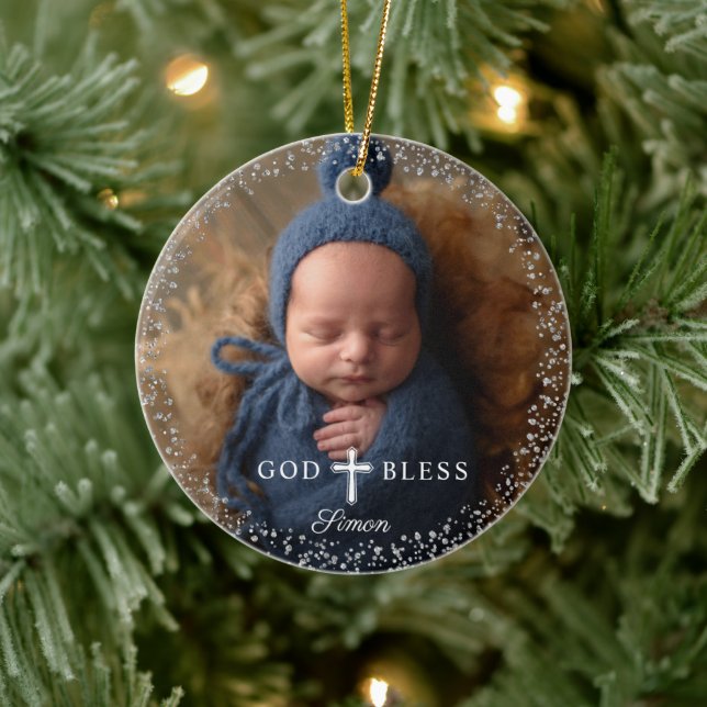 Décoration En Céramique Photo personnalisée Baptême religieux Marine Bleu  (Arbre)