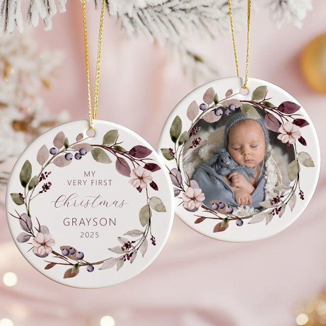 Décoration En Céramique Photo personnalisée Bébé 1er Noël violet (Créateur téléchargé)