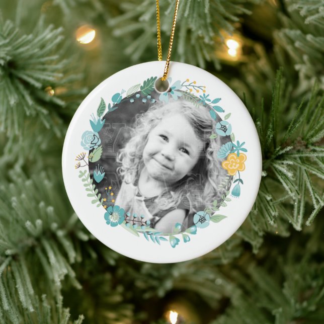 Décoration En Céramique Photo personnalisée Délicat Fleur Wreath (Arbre)