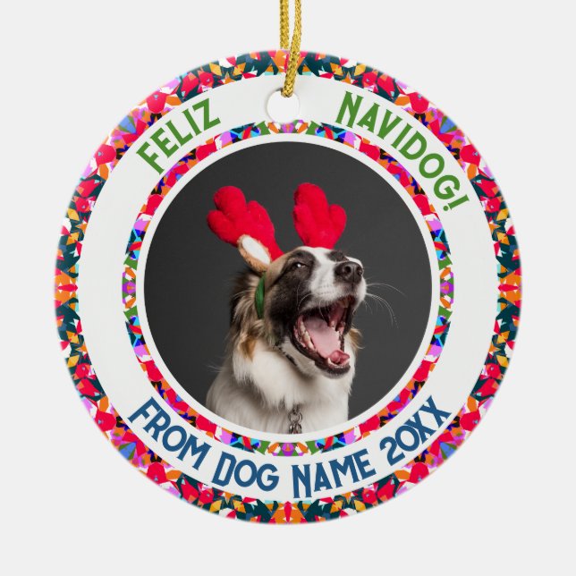 Décoration En Céramique Photo personnalisée Feliz Navidog First Christmas  (Devant)