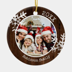 Décoration En Céramique Photo personnalisée Flocon de neige en bois rustiq