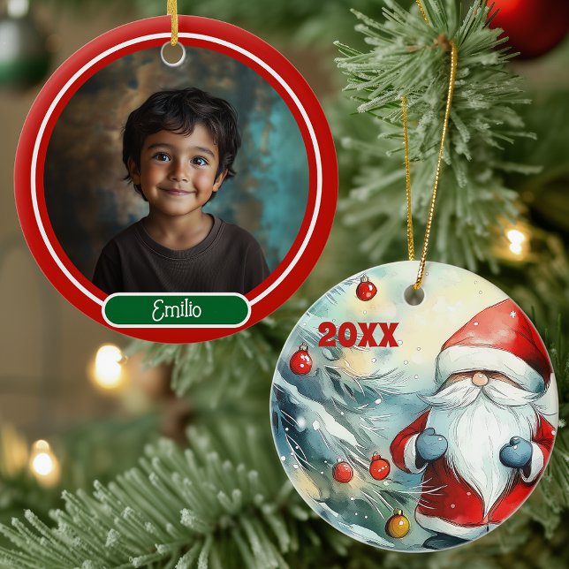 Décoration En Céramique Photo personnalisée Gnome de Noël (Créateur téléchargé)