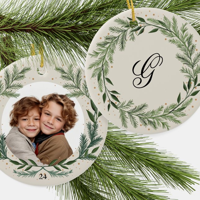 Décoration En Céramique Photo personnalisée Monogramme Pine Wirlande cadea (Créateur téléchargé)