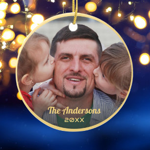 Décoration En Céramique Photo personnalisée Nom de famille Gold Frame Élég