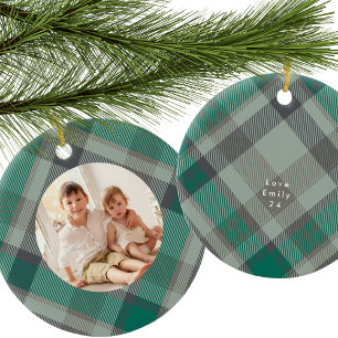 Décoration En Céramique Photo personnalisée Plaid vert Élégant Noël vacanc