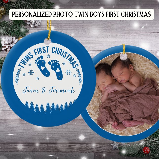 Décoration En Céramique Photo Personnalisée Twin Boys Premier Noël (Créateur téléchargé)