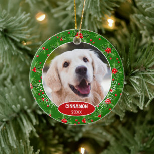 Décoration En Céramique Photo Pet Cute Photo 1Er Noël Sur Holly Berry