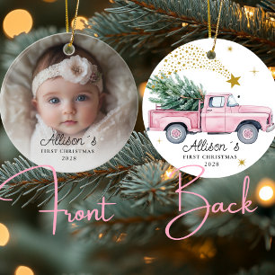 Décoration En Céramique Photo Premier Noël pour bébé - Camion rose