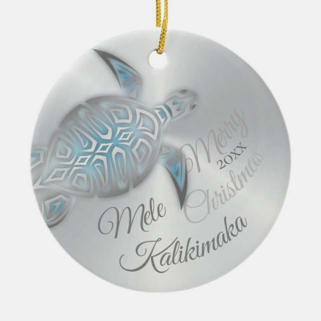 Décoration En Céramique Photo Silver Turtle | Mele Kalikimaka | (Devant)