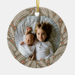 Décoration En Céramique Photo verte dessinée à la main de la feuille de pi