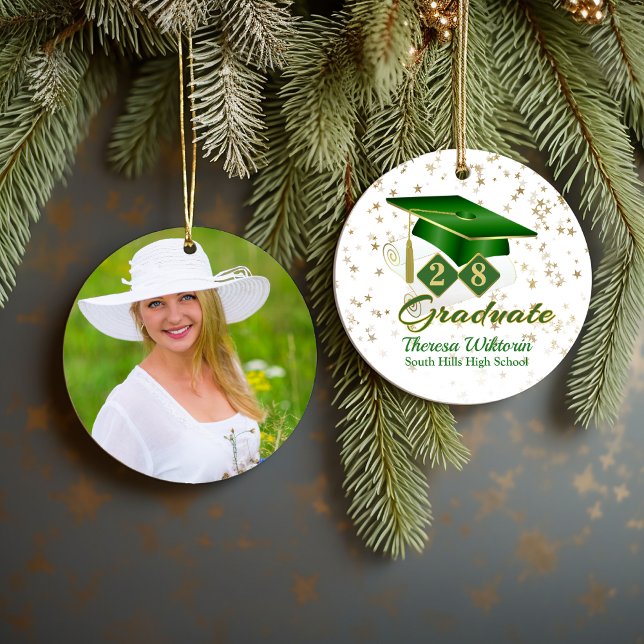Décoration En Céramique Photo verte et Gold Graduate (Green and Gold Graduate Photo Ceramic Ornament)
