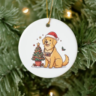 Décoration En Céramique Photographe Golden Retriever Noël 