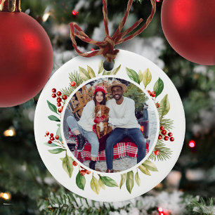 Décoration En Céramique Photos de Noël du feuillage rouge et vert