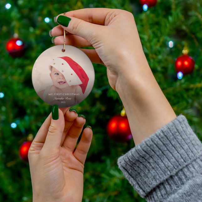 Décoration En Céramique Photos pour bébés modernes Premier Noël (Baby Photos First Christmas Ceramic Ornament)