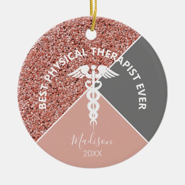 Décoration En Céramique Physiothérapiste Rose Gold Personnalisé Année (Devant)