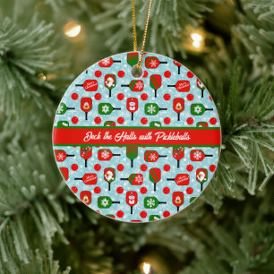 Décoration En Céramique Pickleball de Noël Rouge Vert Bleu Flèches de neig