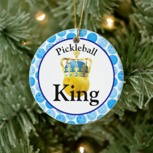 Décoration En Céramique Pickleball King, Pickleball Jaune Portant Une Cour