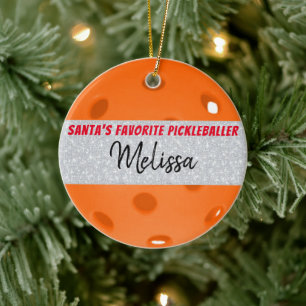 Décoration En Céramique Pickleball Noël Orange Ball Père Noël Favori 