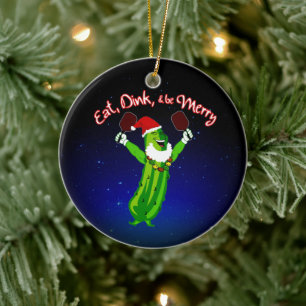 Décoration En Céramique Pickleball Noël Pickleball Santa Hat Pickle