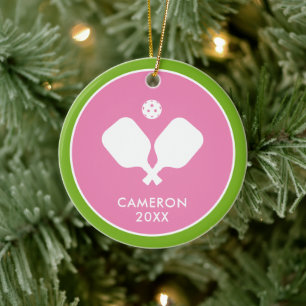 Décoration En Céramique Pickleball Paddles Logo Pink Green Personnalisé