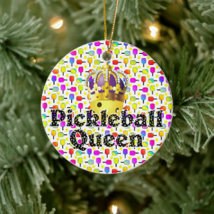 Décoration En Céramique Pickleball Queen Yellow Ball en Couronne coloré