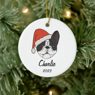 Décoration En Céramique Pied Frenchie Santa Hat
