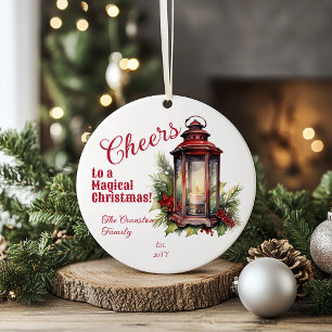 Décoration En Céramique Pin et baies rustiques à lanternes à Noël