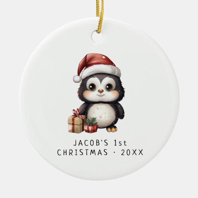 Décoration En Céramique Pingouin bébé | Premier Noël du bébé (Devant)