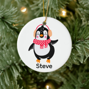 Décoration En Céramique Pingouin de Noël Jolly en écharpe avec des bouffée