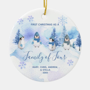 Décoration En Céramique Pingouin d'hiver 1er Noël en famille de quatre