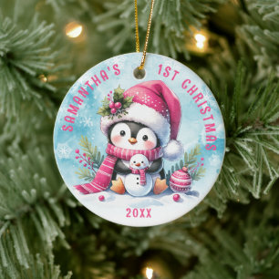 Décoration En Céramique Pingouin rose mignon fille 1er Noël