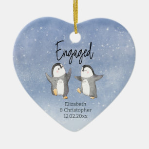 Décoration En Céramique Pingouins d'hiver mignons Monogrammés engagés