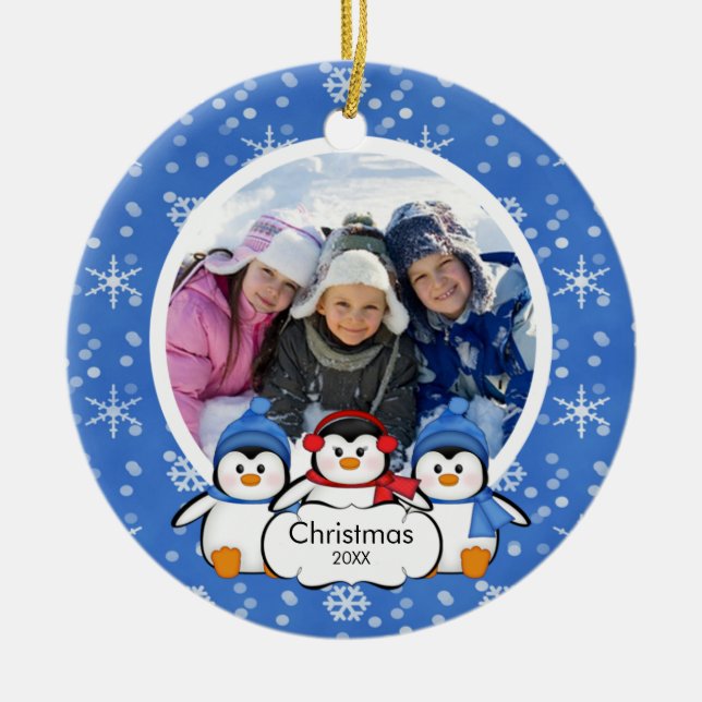 Décoration En Céramique Pingouins mignons d'ornement de Noël de photo de (Devant)