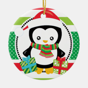 Décoration En Céramique Pingouins personnalisés de Noël avec des vacances