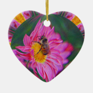 Décoration En Céramique Pink Daisy Bumble Bee Abstrait Art Ornament