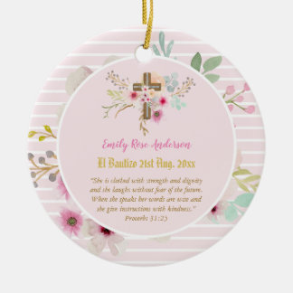 Décoration En Céramique Pink Floral BAUTIZO Baptême Bible Verse Photo Girl