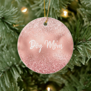 Décoration En Céramique Pink Glitzy Sparkel Parties scintillant Dog Mom