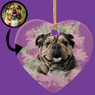 Décoration En Céramique Pink Lilac Bulldog Amoureux des chiens Coeur Photo