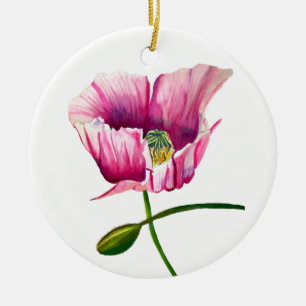 Décoration En Céramique Pink pavot aquarelle de fleurs art