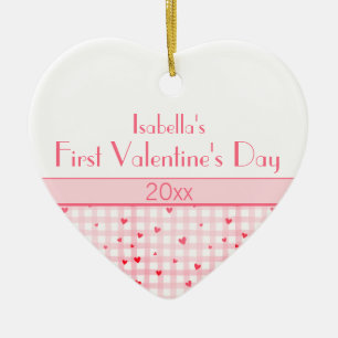Décoration En Céramique Pink Plaid Hearts Baby Photo Première Saint-Valent