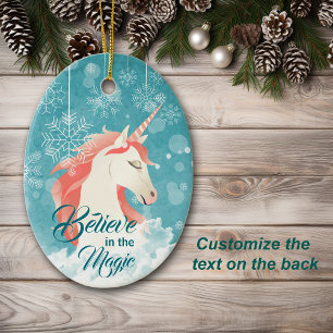 Décoration En Céramique Pink Unicorn Turquoise Snowflake croire Noël