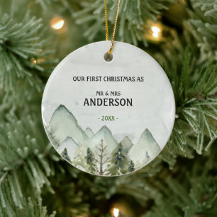 Décoration En Céramique Pins de montagne Premier Noël en tant que M. et Mm
